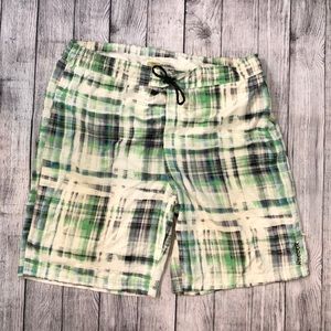 Reebok green/white plaid swim shorts - size Large